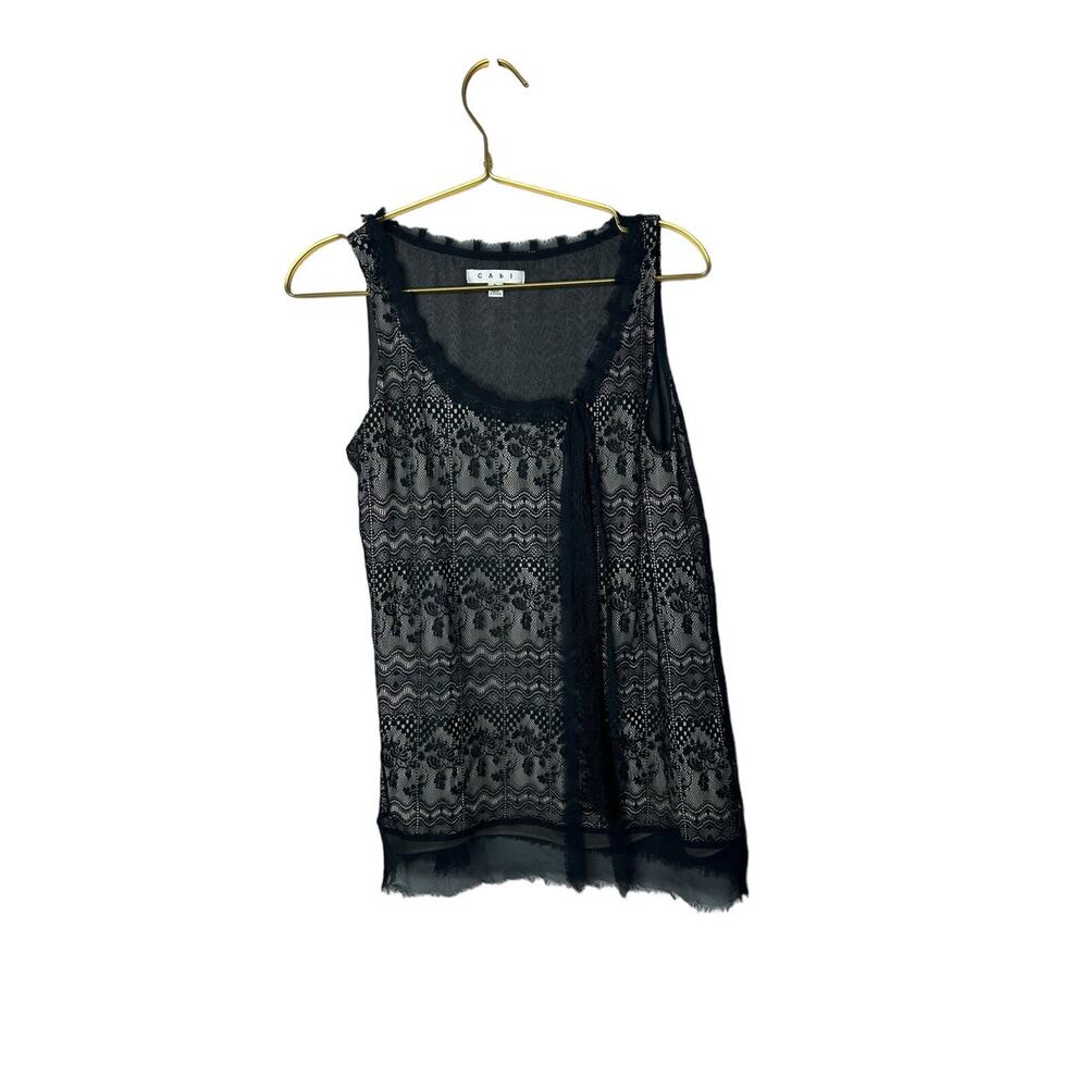 Cabi 552 Women's Emily Bow Black Lace Sleeveless Top Size Small